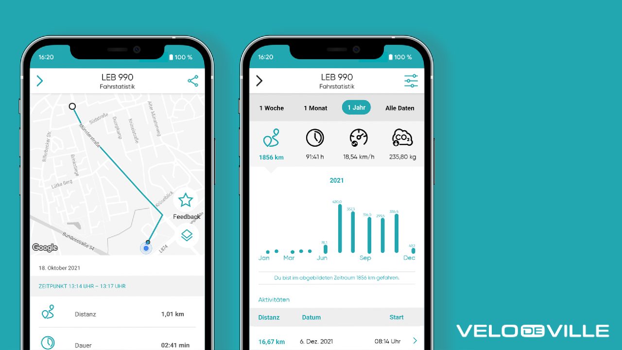 Pressefoto: Fahrstatistik in der Velomate-App